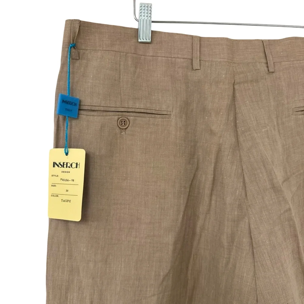 Inserch 100% Linen Mens Taupe Beige Pleated Dress Resort Pants NWT sz 38 x 35